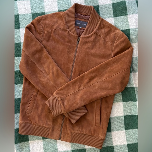 Suede Bomber Jacket Men’s Size Small by SLATE + STONE  P2P 21 - Picture 2 of 13